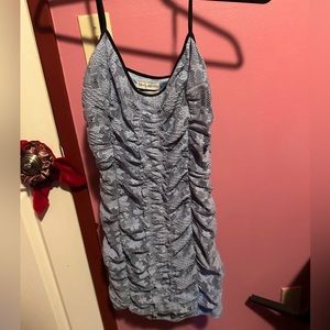 Light blue purple Lace rouched mini dress with black straps